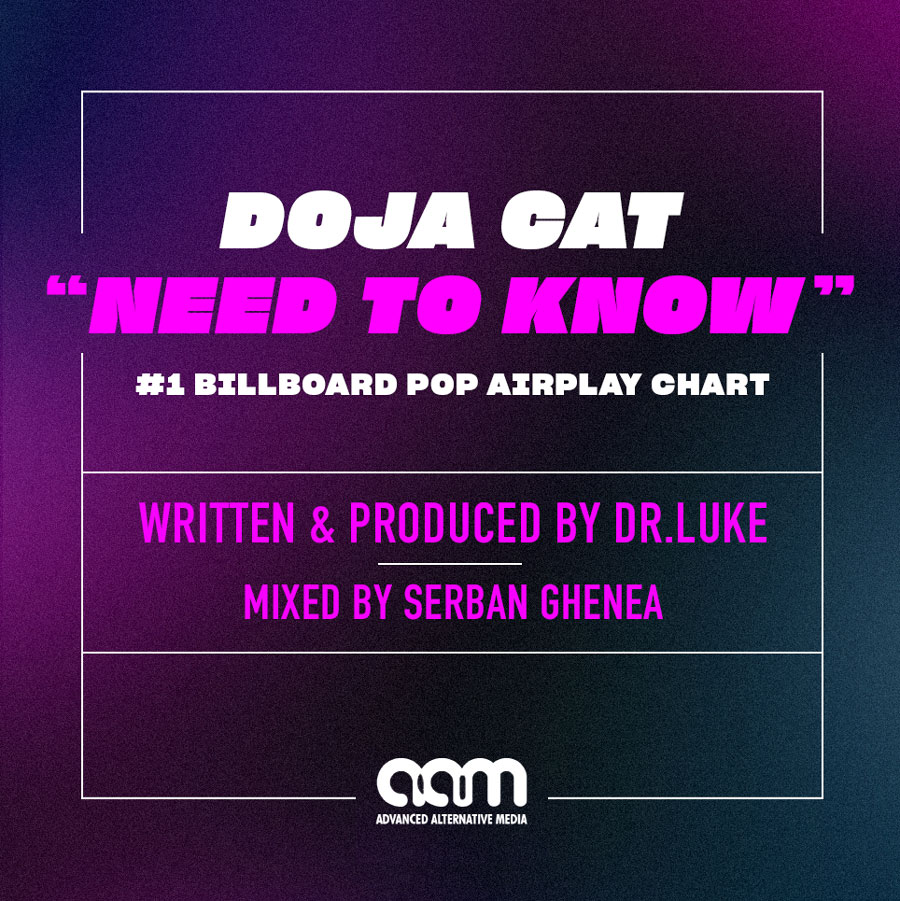 Doja Cat “Need To Know” – Written & Produced by Dr. Luke/Mixed by Serban Ghenea – Hits #1 on the Billboard Pop Airplay Chart!